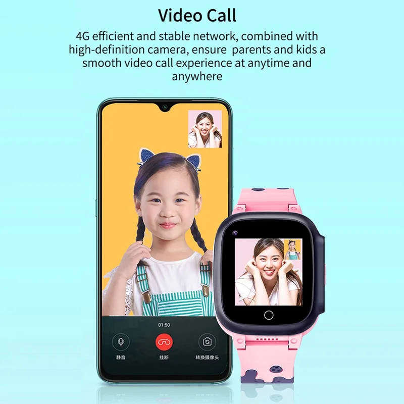 C1 1.3-inch Square Screen 4G Kids Smart Watch Support Video Call Position Tracker - Blue