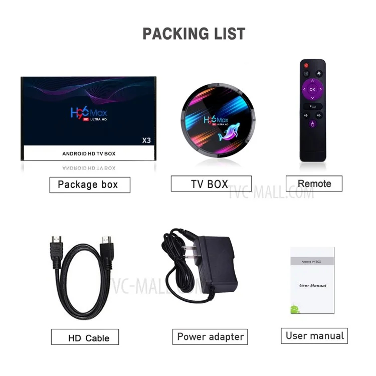 H96 MAX Android 9.0 Amlogic S905X3 Quad Core Bluetooth TV Box WiFi Media Player 4+64GB - Prise US