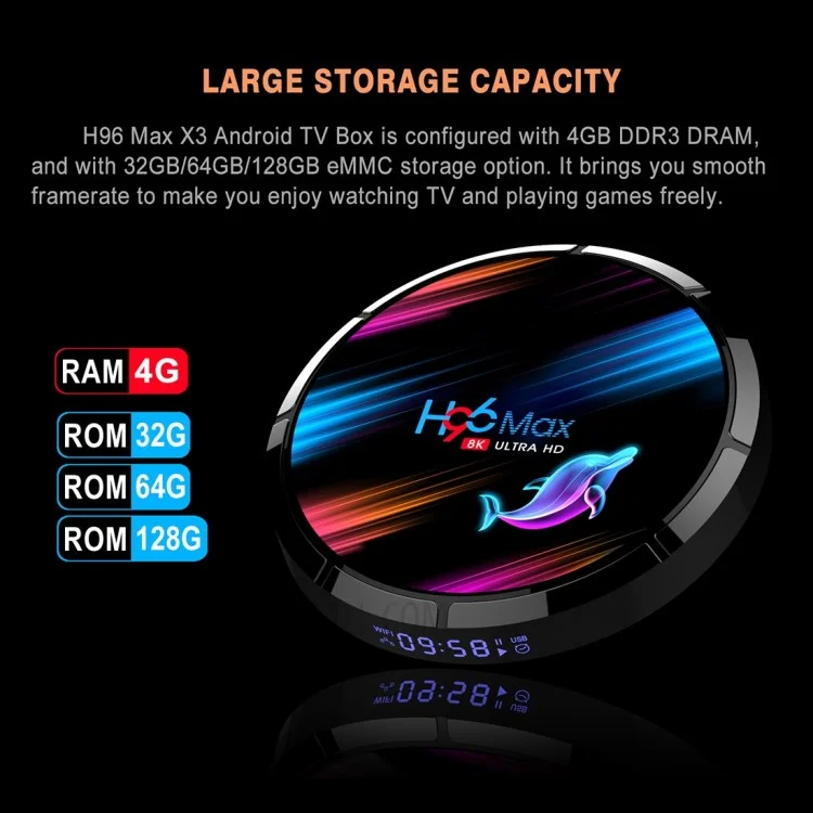H96 MAX Android 9.0 Amlogic S905X3 Quad Core Bluetooth TV Box WiFi Media Player 4+64GB - Prise US