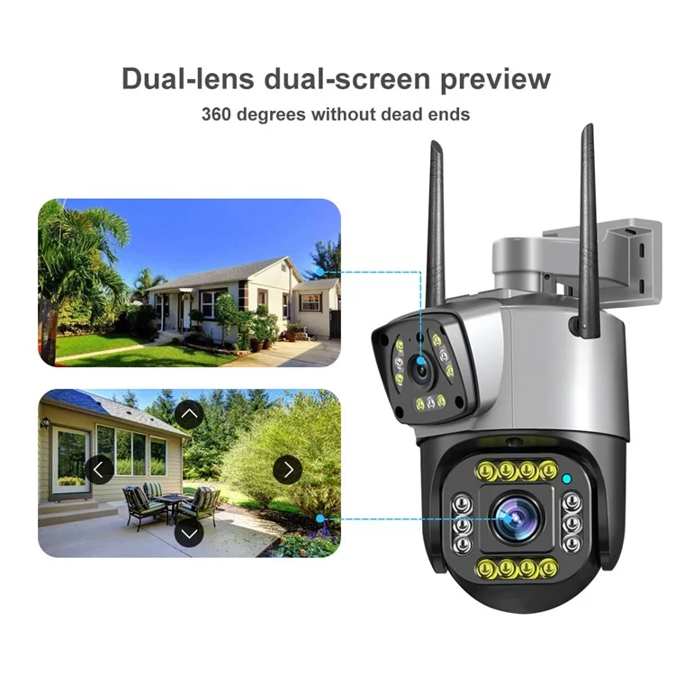 V380 WiFi 6MP Dual Lens Camera Motion Detection Alarm Waterproof Home Outdoor Security Camera - UK Plug