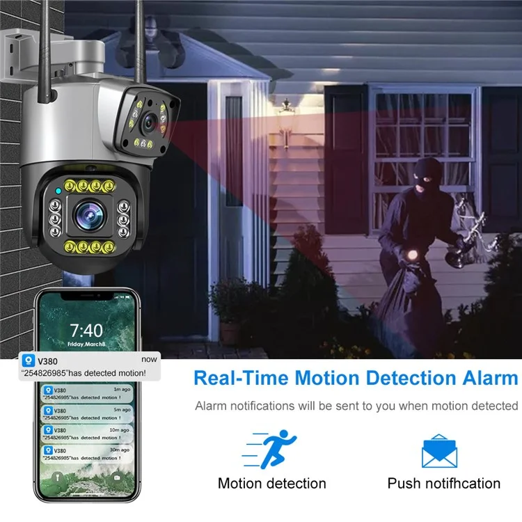 V380 WiFi 6MP Dual Lens Camera Motion Detection Alarm Waterproof Home Outdoor Security Camera - UK Plug