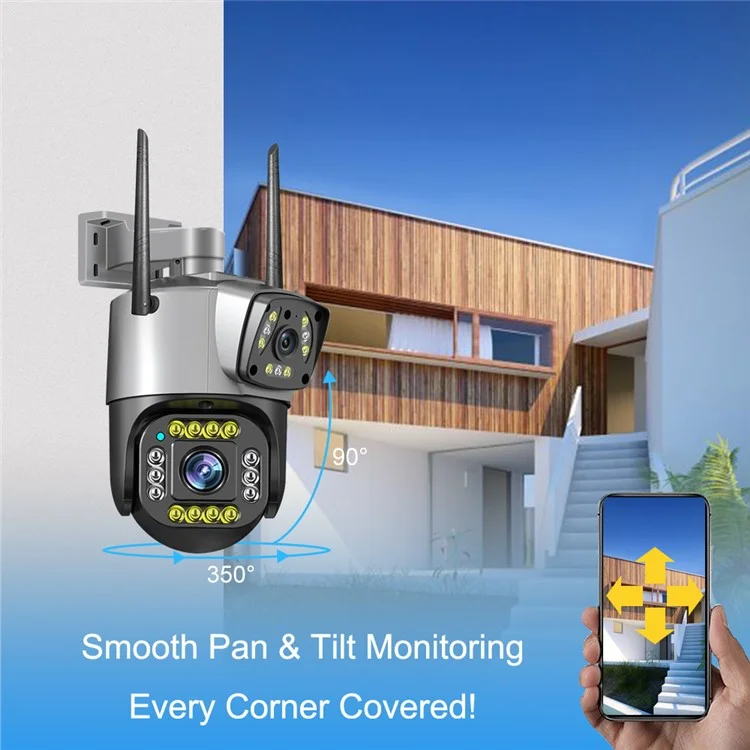 V380 WiFi 6MP Dual Lens Camera Motion Detection Alarm Waterproof Home Outdoor Security Camera - UK Plug