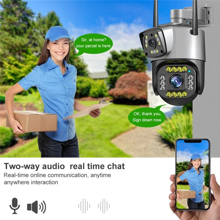 V380 WiFi 6MP Dual Lens Camera Motion Detection Alarm Waterproof Home Outdoor Security Camera - UK Plug