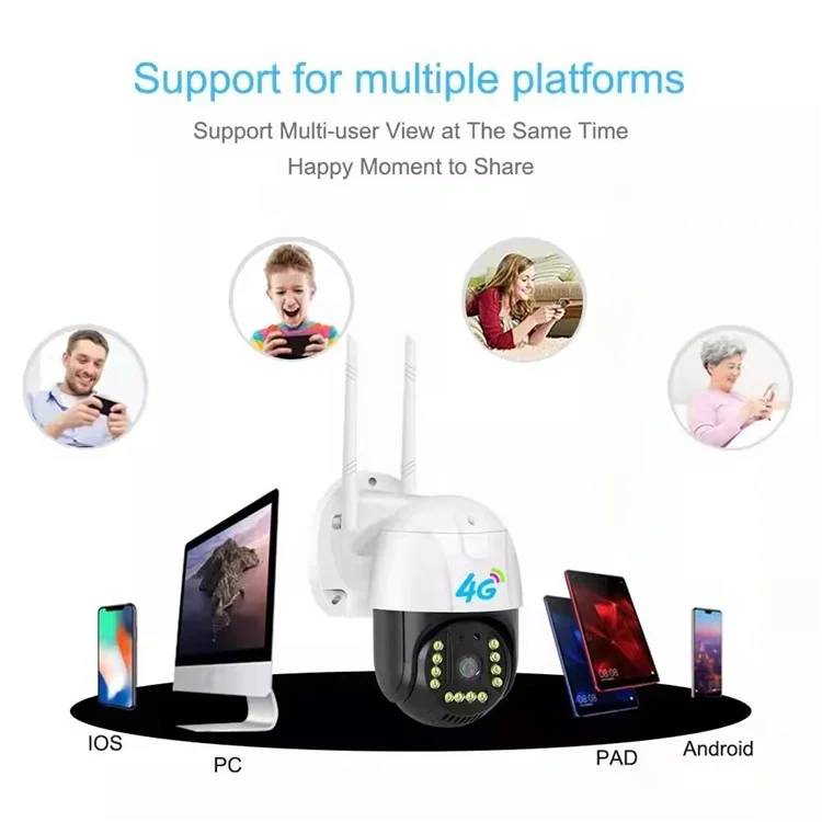 V380-P12-4G 3.0MP Camera Night Vision 4G APP Remote Monitoring Outdoor Home Security IP Camera, No Memory Card - US Plug
