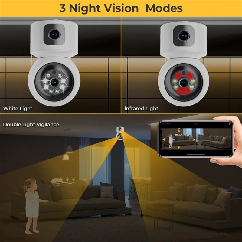 4MP Dual Lens Baby Monitor Ball Camera 4X Digital Zoom Two-Way Audio Night Vision Camera - US Plug