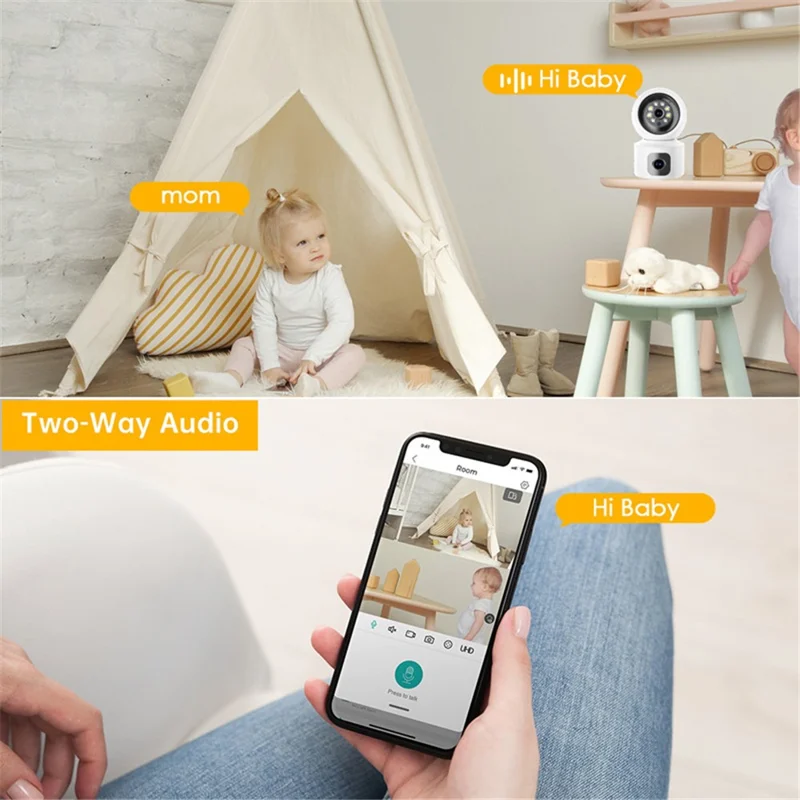 4MP Dual Lens Baby Monitor Ball Camera 4X Digital Zoom Two-Way Audio Night Vision Camera - US Plug