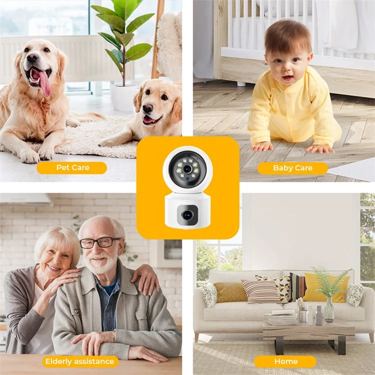 4MP Dual Lens Baby Monitor Ball Camera 4X Digital Zoom Two-Way Audio Night Vision Camera - EU Plug
