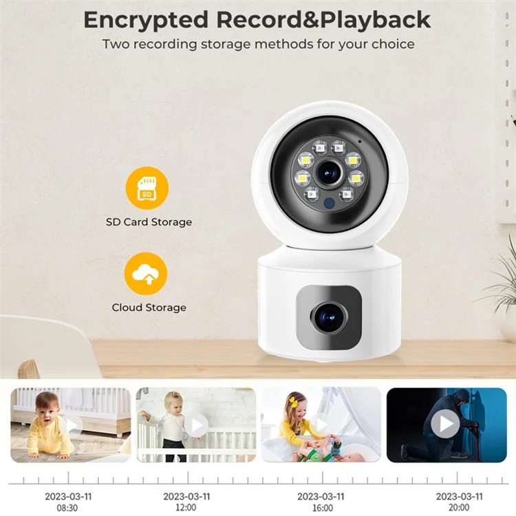 4MP Dual Lens Baby Monitor Ball Camera 4X Digital Zoom Two-Way Audio Night Vision Camera - EU Plug