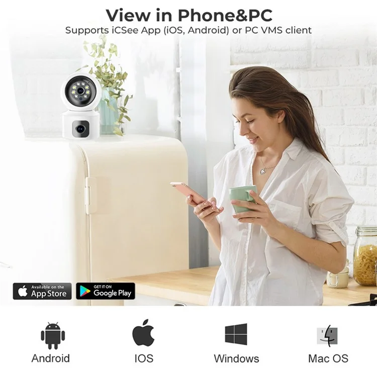 4MP Dual Lens Baby Monitor Ball Camera 4X Digital Zoom Two-Way Audio Night Vision Camera - EU Plug