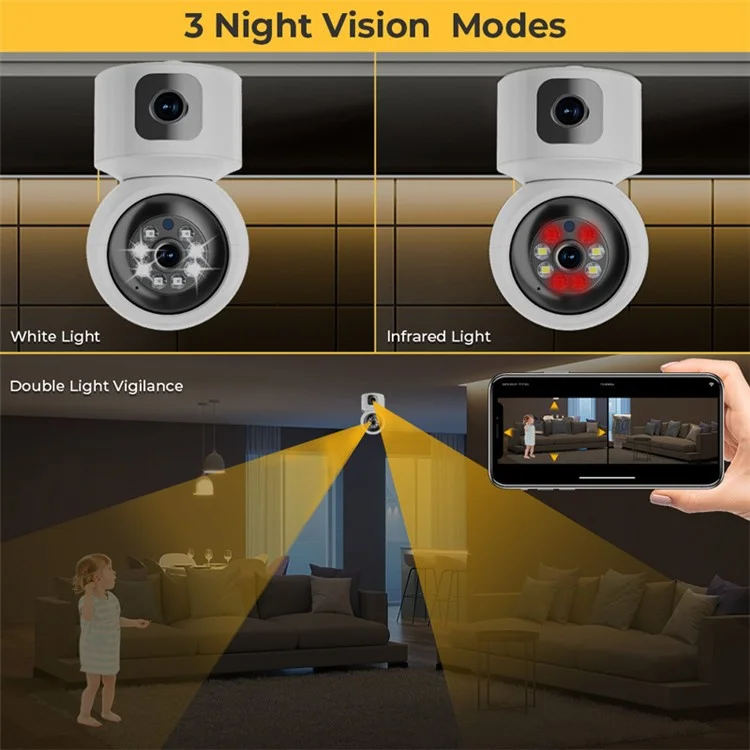 4MP Dual Lens Baby Monitor Ball Camera 4X Digital Zoom Two-Way Audio Night Vision Camera - EU Plug