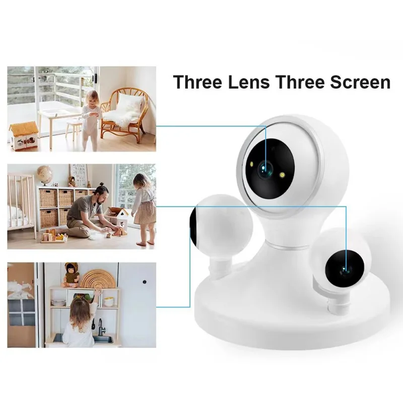 HD WiFi Camera Motion Detection Night Vision 3-Lens Home Security Camera, No Memory Card - EU Plug