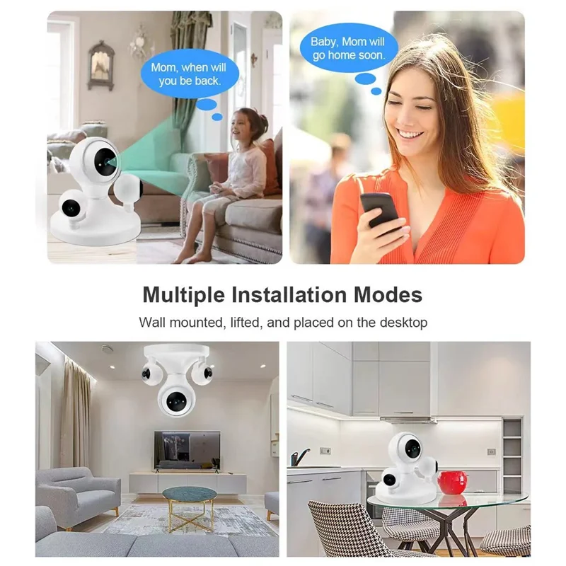 HD WiFi Camera Motion Detection Night Vision 3-Lens Home Security Camera, No Memory Card - EU Plug