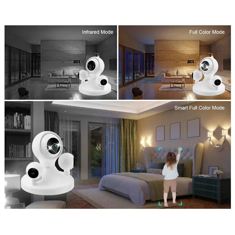 HD WiFi Camera Motion Detection Night Vision 3-Lens Home Security Camera, No Memory Card - EU Plug