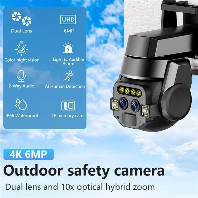 10X Digital Zoom Dual Lens Night Vision Wireless WiFi CCTV Surveillance Camera (No Memory Card) - US Plug