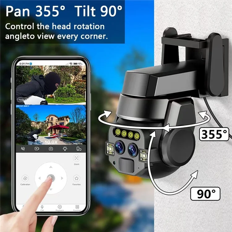 10X Digital Zoom Dual Lens Night Vision Wireless WiFi CCTV Surveillance Camera (No Memory Card) - US Plug