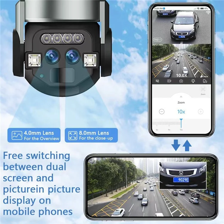 10X Digital Zoom Dual Lens Night Vision Wireless WiFi CCTV Surveillance Camera (No Memory Card) - US Plug