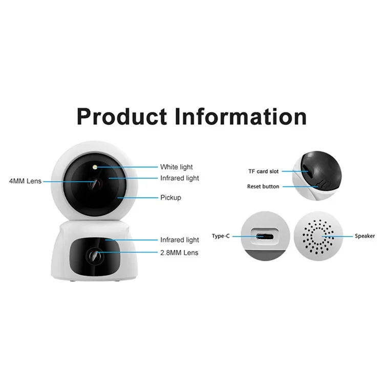 Night Vision Two-Way Audio Camera Home Security Dual Lens Indoor HD Camera (No Memory Card) - US Plug