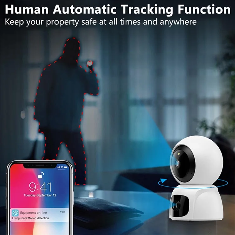 Night Vision Two-Way Audio Camera Home Security Dual Lens Indoor HD Camera (No Memory Card) - US Plug