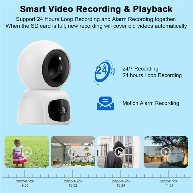 Night Vision Two-Way Audio Camera Home Security Dual Lens Indoor HD Camera (No Memory Card) - US Plug