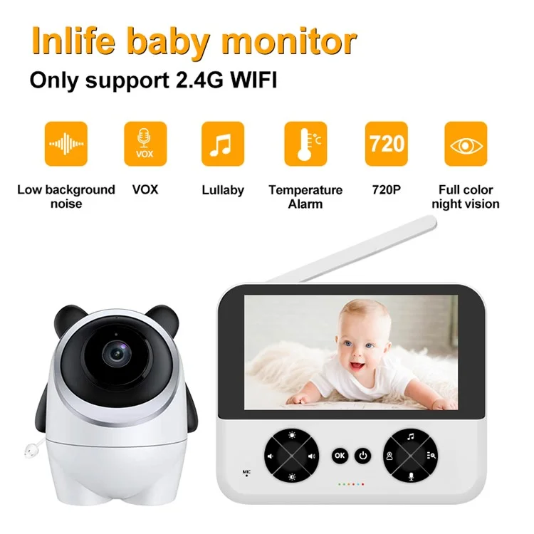 C5X 4.3-inch IPS Screen Baby Monitor 2 Way Voice 355-Degree Rotation Baby Security HD Video Camera - US Plug