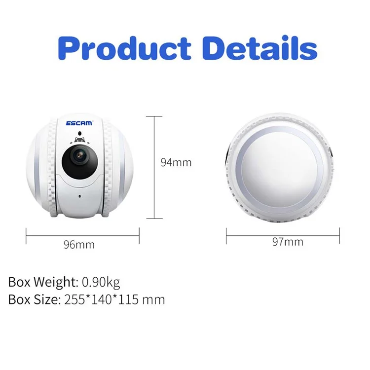 ESCAM QF011 2MP Câmera Robô Inteligente para Animais de Estimação Versão Noturna Design Tumbler para Gatos e Cães - Plug EUA