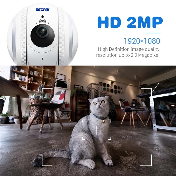 ESCAM QF011 2MP Câmera Robô Inteligente para Animais de Estimação Versão Noturna Design Tumbler para Gatos e Cães - Plug EUA