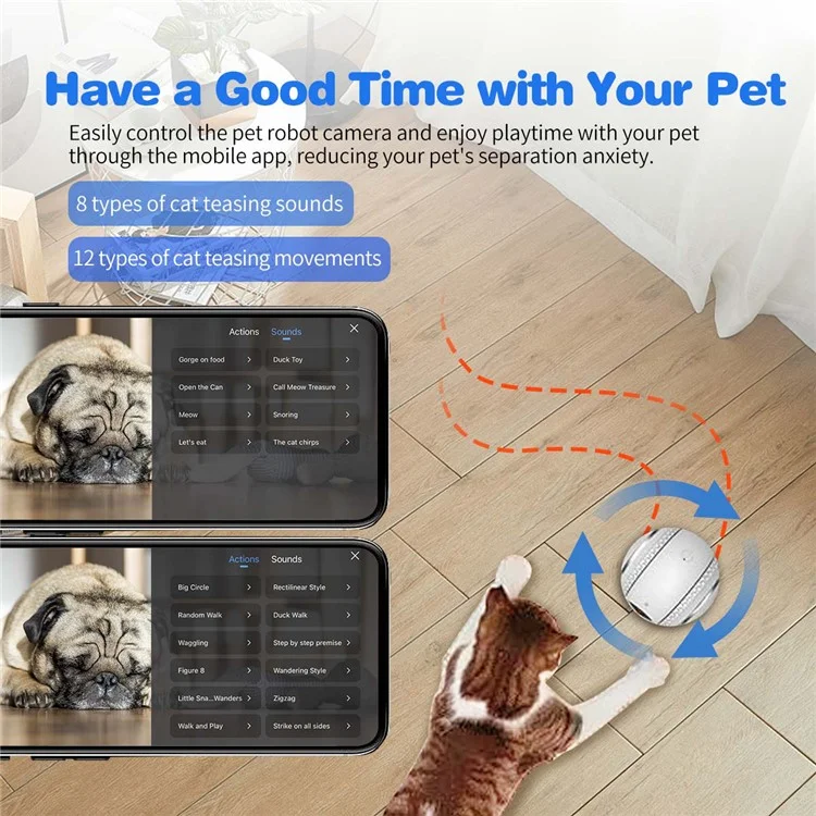 ESCAM QF011 2MP Câmera Robô Inteligente para Animais de Estimação Versão Noturna Design Tumbler para Gatos e Cães - Plug EUA