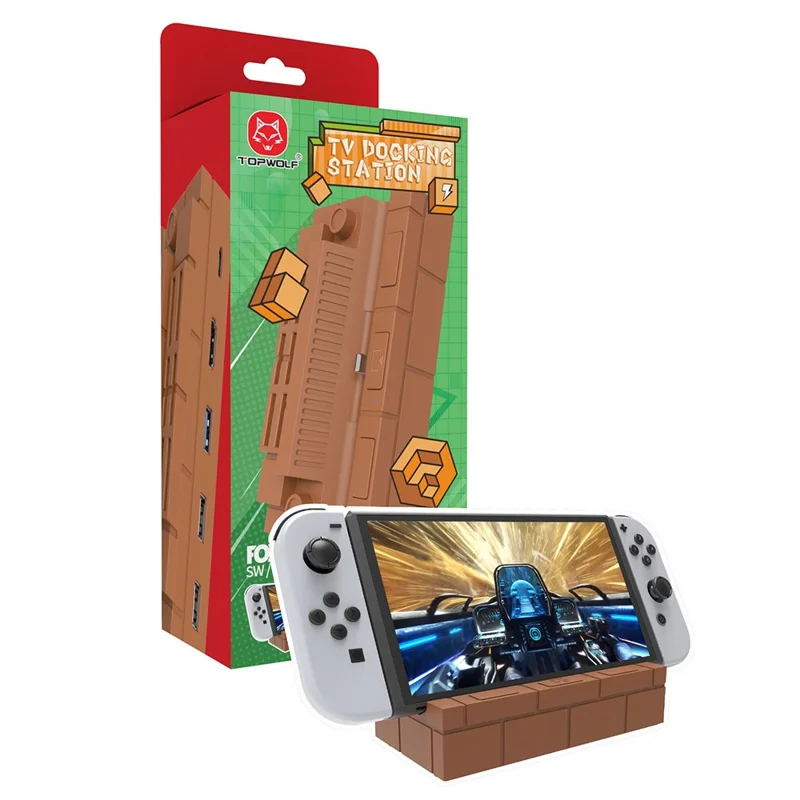 TOPWOLF HS-SW480 For Nintendo Switch / Switch OLED Game Console Charging Dock TV Video Converter Base Game Card Holder - White