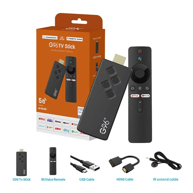 G96 ATV 8K Android 14 Voice Remote Control TV Stick 2.4G / 5G Player Media BT5 WiFi Bt5, 2GB+8GB