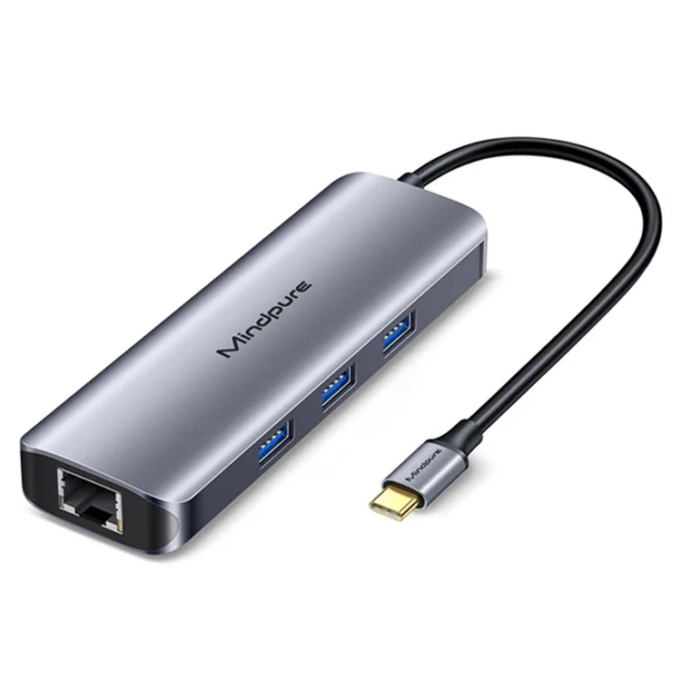 MINDPURE HU010 8-in-1 USB-C Hub Aluminium-Legierung Laptop-Dockingstation, USB3.0x3+HD+PD+SD+TF+RJ45
