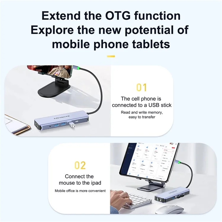MINDPURE HU010 8-in-1 USB-C Hub Aluminium-Legierung Laptop-Dockingstation, USB3.0x3+HD+PD+SD+TF+RJ45