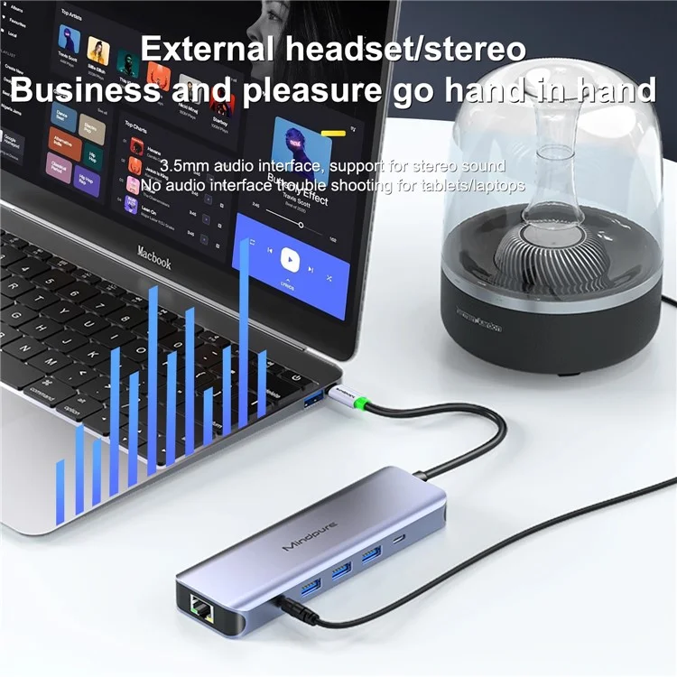 MINDPURE HU010 8-in-1 USB-C Hub Aluminium-Legierung Laptop-Dockingstation, USB3.0x3+HD+PD+SD+TF+RJ45