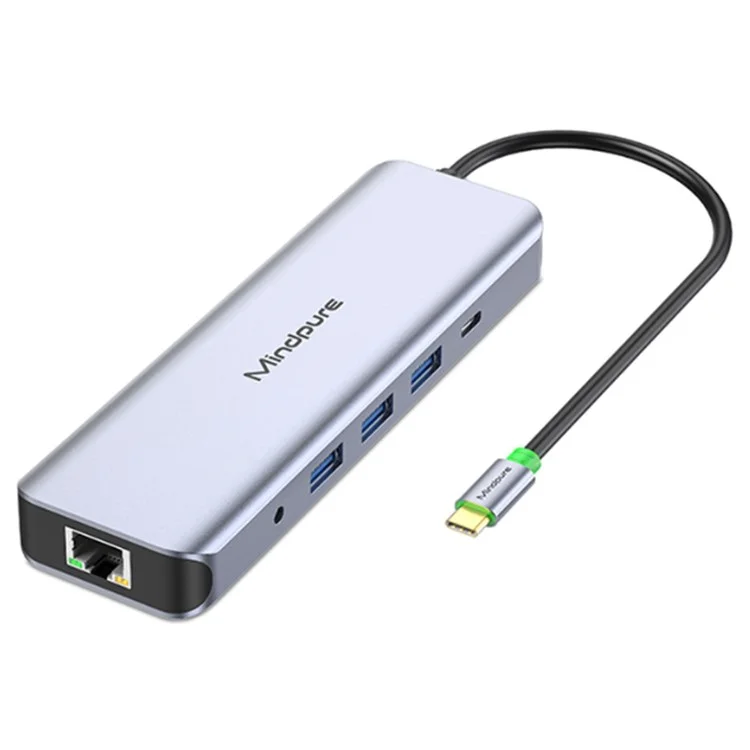 MINDPURE HU012 Stazione di aggancio multifunzione 11 in 1 per laptop, USB-C Hub, USB3.0x3+3.5mm AV+PD+HDx2+VGA+SD+TF+RJ45