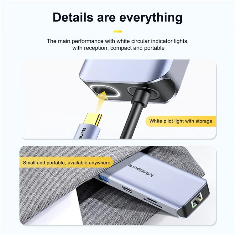 MINDPURE HU012 Stazione di aggancio multifunzione 11 in 1 per laptop, USB-C Hub, USB3.0x3+3.5mm AV+PD+HDx2+VGA+SD+TF+RJ45
