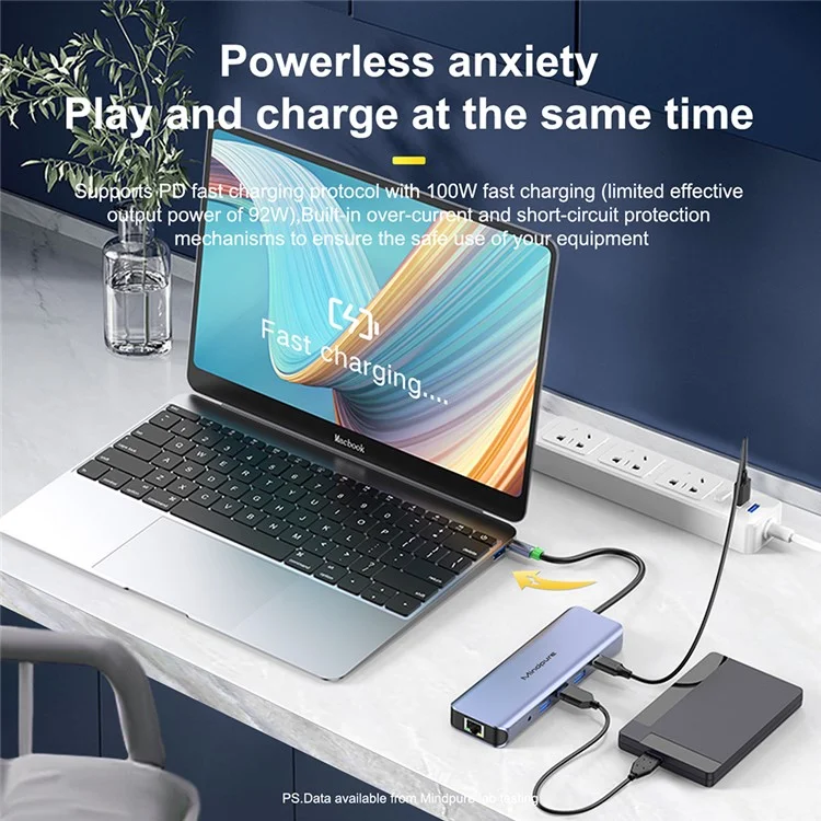 MINDPURE HU012 Stazione di aggancio multifunzione 11 in 1 per laptop, USB-C Hub, USB3.0x3+3.5mm AV+PD+HDx2+VGA+SD+TF+RJ45