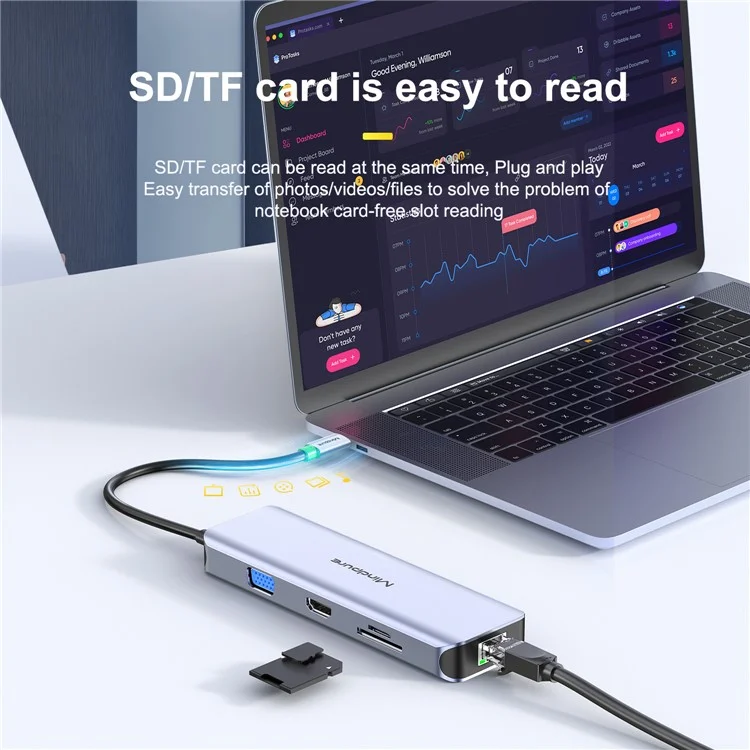 MINDPURE HU012 Stazione di aggancio multifunzione 11 in 1 per laptop, USB-C Hub, USB3.0x3+3.5mm AV+PD+HDx2+VGA+SD+TF+RJ45