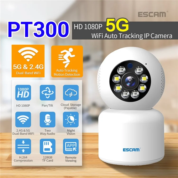 ESCAM PT300 Motion Detection Two-Way Audio Night Vision 1080P Home Security WiFi Camera - EU Plug
