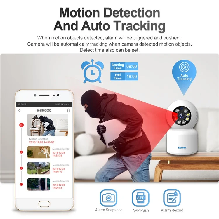 ESCAM PT300 Motion Detection Two-Way Audio Night Vision 1080P Home Security WiFi Camera - EU Plug