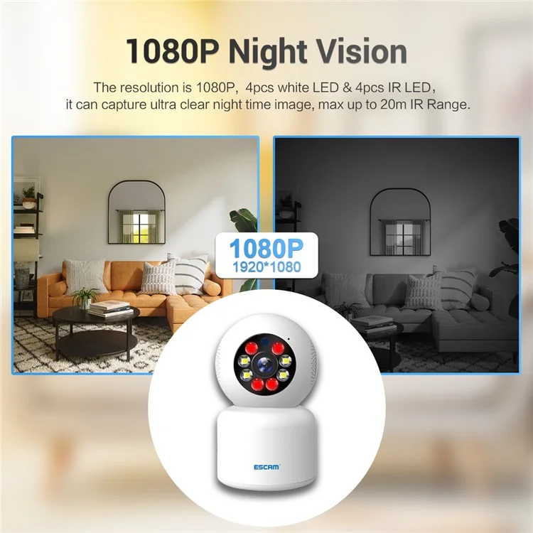 ESCAM PT300 Motion Detection Two-Way Audio Night Vision 1080P Home Security WiFi Camera - EU Plug