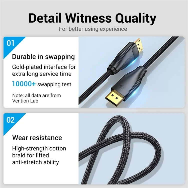 Vention HCCBJ 5m DP Cord 8k / 60 hz 4k / 144Hz Displayport Männlich Zum Displayport Männliches Kabel