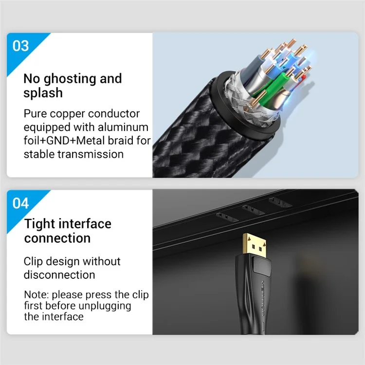 Vention HCCBJ 5m DP Cord 8k / 60 hz 4k / 144Hz Displayport Männlich Zum Displayport Männliches Kabel