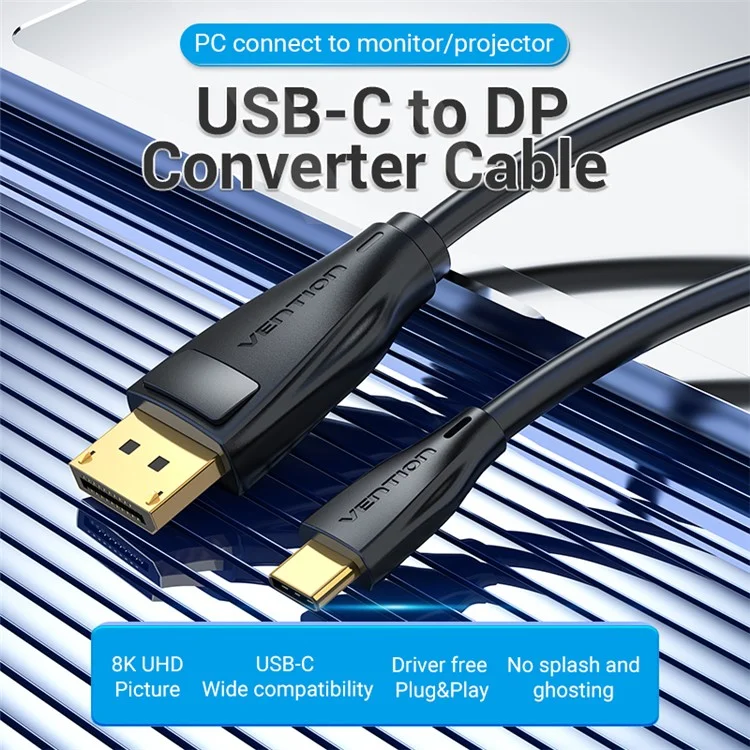 VENTION CGYBG CGY Series 1.5m Type-C to DP Cable 8K USB-C to DisplayPort Adapter Screen Synchronization for Laptop PC