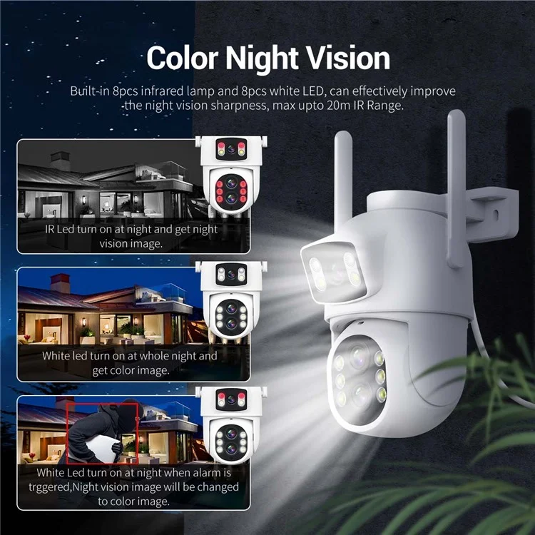 ESCAM QF500 5+5MP Dual Lens HD WiFi Camera Motion Detection Two-Way Audio Waterproof Security Camera - US Plug