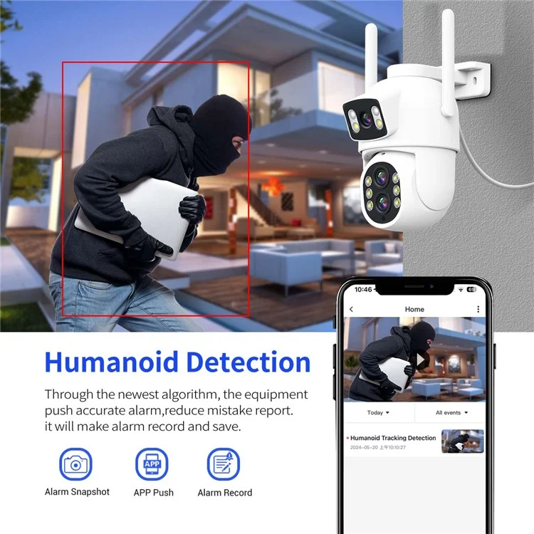 ESCAM QF500 5+5MP Dual Lens HD WiFi Camera Motion Detection Two-Way Audio Waterproof Security Camera - US Plug