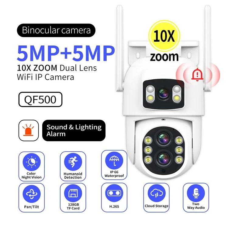 ESCAM QF500 5+5MP Dual Lens HD WiFi Camera Motion Detection Two-Way Audio Waterproof Security Camera - US Plug