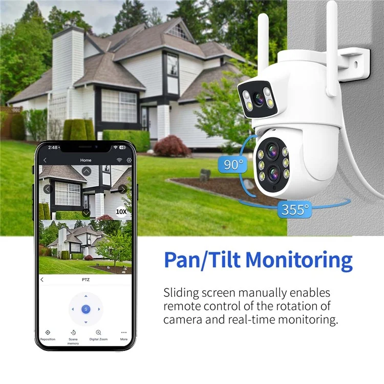 ESCAM QF500 5+5MP Dual Lens HD WiFi Camera Motion Detection Two-Way Audio Waterproof Security Camera - US Plug