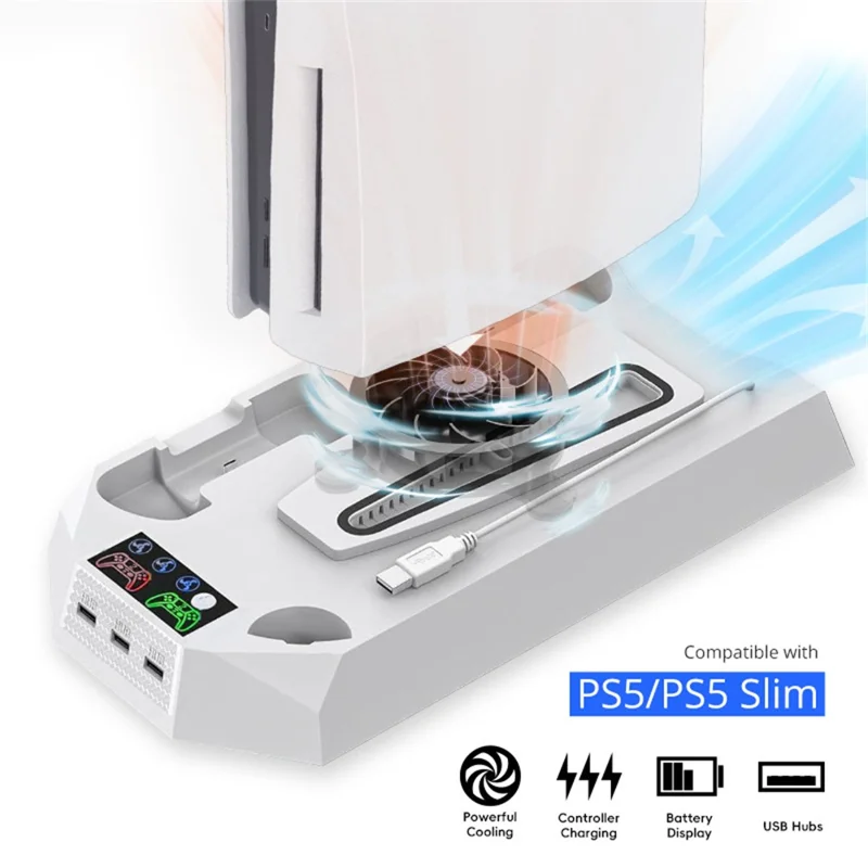 DATA FROG For Sony PS5 Slim /  PlayStation 5 Optical Drive / Digital Version Game Console Cooling Stand Charging Base - Black