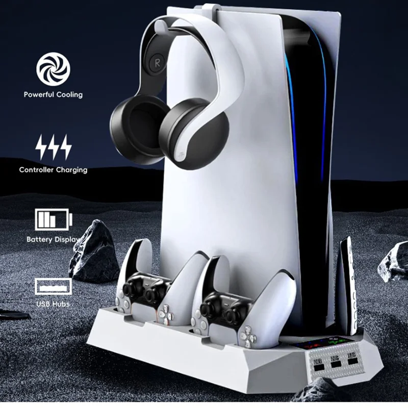 DATA FROG For Sony PS5 Slim /  PlayStation 5 Optical Drive / Digital Version Game Console Cooling Stand Charging Base - Black