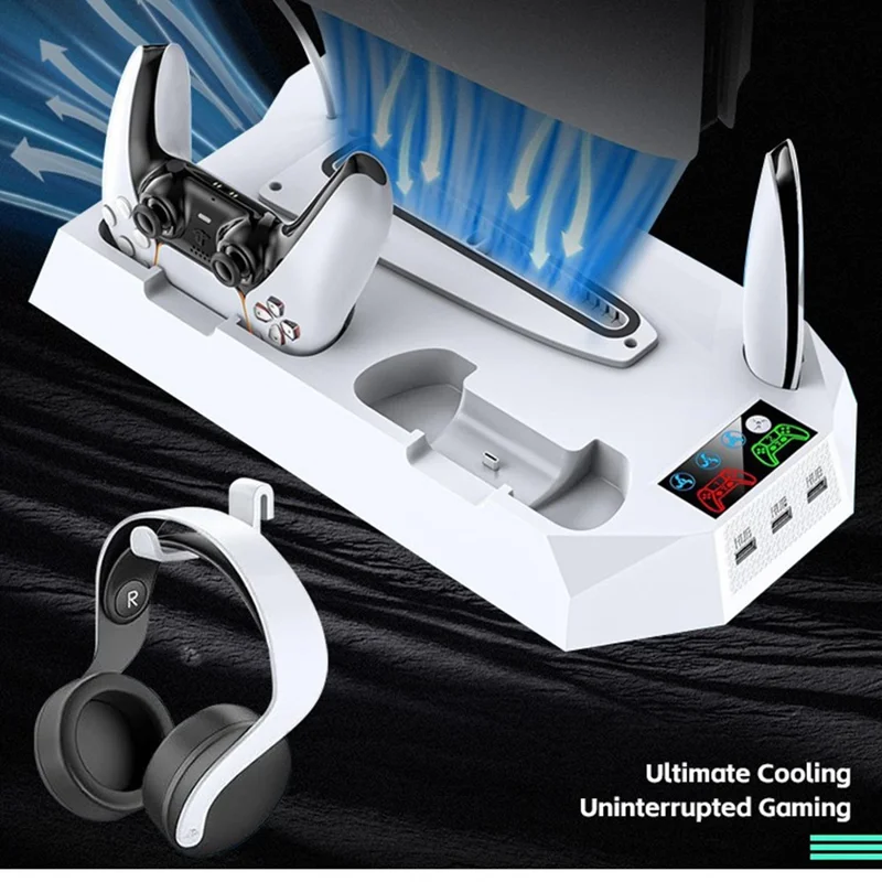 DATA FROG For Sony PS5 Slim /  PlayStation 5 Optical Drive / Digital Version Game Console Cooling Stand Charging Base - Black