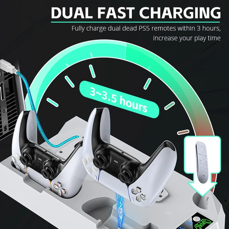 DATA FROG For Sony PS5 Slim /  PlayStation 5 Optical Drive / Digital Version Game Console Cooling Stand Charging Base - Black